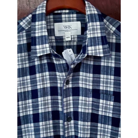 WRK BLUE & GRAY LONG SLEEVE COTTON LINEN SHIRT NWT SIZE M SLIM FIT - Picture 1 of 4